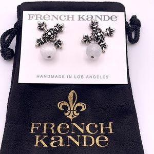 French Kande X Earrings With Smooth Selenite Stone NWT